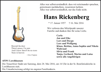 Traueranzeige von Hans Rickenberg von  Wiesbaden komplett