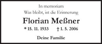 Traueranzeige von Florian Meßner von  Allgemeine Zeitung Mainz