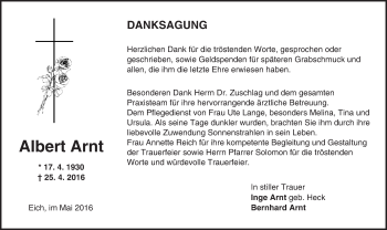 Traueranzeige von Albert Arnt von  Wormser Zeitung