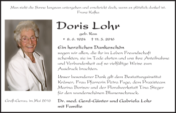 Traueranzeige von Doris Lohr von Trauerportal Echo Online