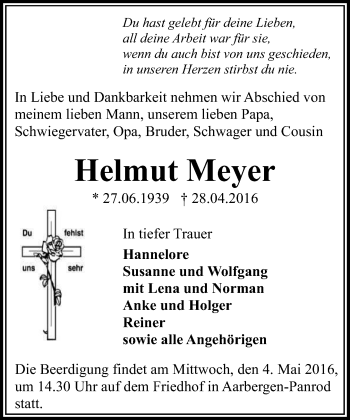 Traueranzeige von Helmut Meyer von  Wiesbaden komplett