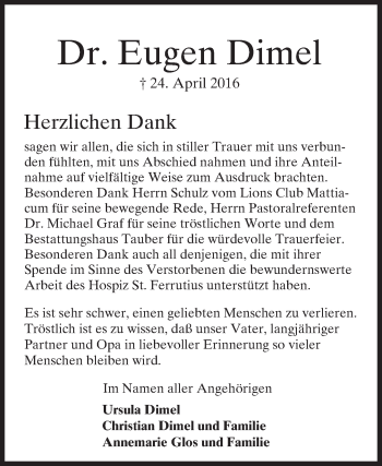 Traueranzeige von Eugen Dimel von  Wiesbaden komplett