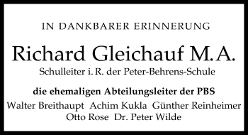 Traueranzeige von Richard Gleichauf von Trauerportal Echo Online