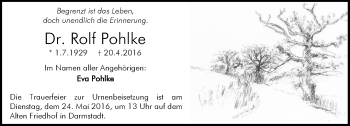 Traueranzeige von Rolf Pohlke von Trauerportal Echo Online