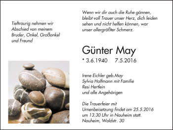 Traueranzeige von Günter May von  Allgemeine Zeitung Mainz