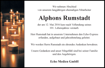 Traueranzeige von Alphons Rumstadt von Trauerportal Echo Online