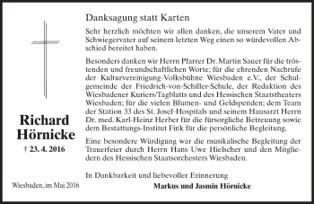 Traueranzeige von Richard Hörnicke von  Wiesbaden komplett