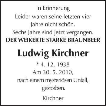 Traueranzeige von Ludwig Kirchner von  Kreisanzeiger