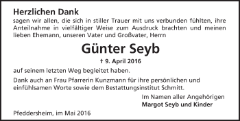 Traueranzeige von Günter Seyb von  Wormser Zeitung