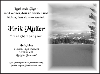 Traueranzeige von Erik Müller von  Mainspitze