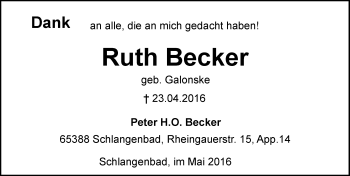 Traueranzeige von Ruth Becker von  Wiesbaden komplett