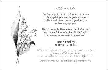 Traueranzeige von Heinz Knieling von VRM Trauer