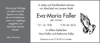 Traueranzeige von Eva-Maria Faller von  Wiesbaden komplett
