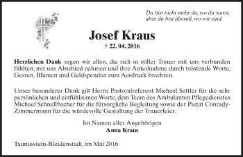 Traueranzeige von Josef Kraus von  Wiesbaden komplett