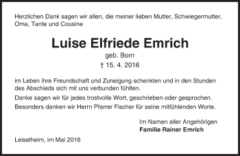 Traueranzeige von Luise Elfriede Emrich von  Wormser Zeitung