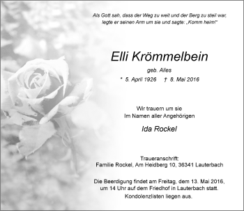 Traueranzeige von Elli Krömmelbein von VRM Trauer