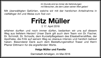 Traueranzeige von Fritz Müller von Trauerportal Echo Online