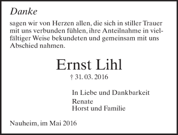 Traueranzeige von Ernst Lihl von Trauerportal Echo Online
