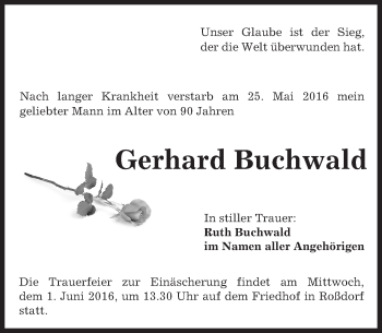Traueranzeige von Gerhard Buchwald von Trauerportal Echo Online