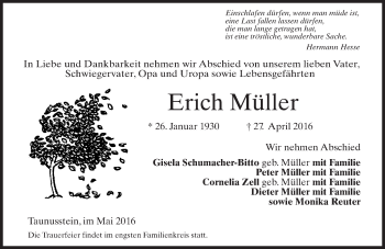 Traueranzeige von Erich Müller von  Wiesbaden komplett
