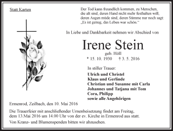 Traueranzeige von Irene Stein von VRM Trauer