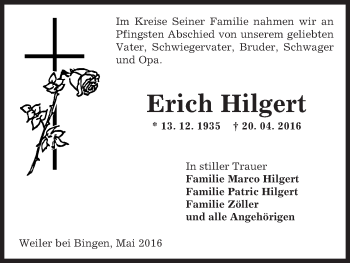 Traueranzeige von Erich Hilgert von  Allgemeine  Zeitung Ingelheim-Bingen