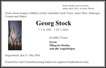 Traueranzeige von Georg Stock von VRM Trauer