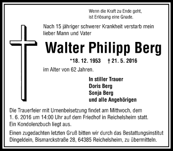 Traueranzeige von Walter Philipp Berg von Trauerportal Echo Online
