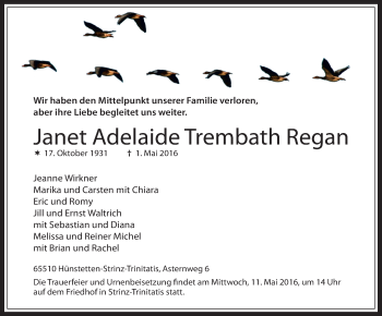 Traueranzeige von Janet Adelaide Trembath Regan von  Wiesbaden komplett