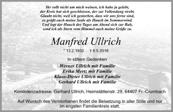Traueranzeige von Manfred Ullrich von Trauerportal Echo Online