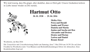 Traueranzeige von Hartmut Otto von  Wormser Zeitung