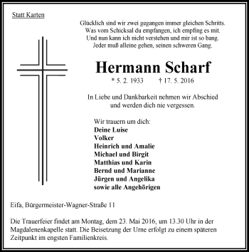 Traueranzeige von Hermann Scharf von VRM Trauer