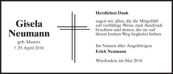 Traueranzeige von Gisela Neumann von  Wiesbaden komplett
