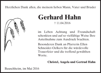 Traueranzeige von Gerhard Hahn von Trauerportal Echo Online