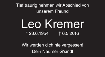Traueranzeige von Leo Kremer von Trauerportal Echo Online