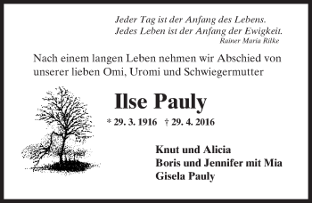 Traueranzeige von Ilse Pauly von  Wiesbaden komplett