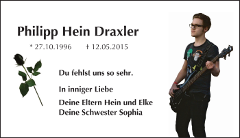 Traueranzeige von Philipp Hein Draxler von Trauerportal Echo Online