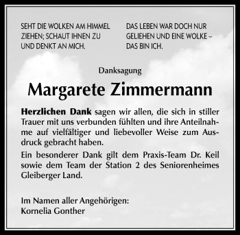 Traueranzeige von Margarete Zimmermann von  Gießener Anzeiger