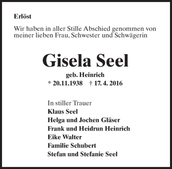 Traueranzeige von Gisela Seel von  Wiesbaden komplett