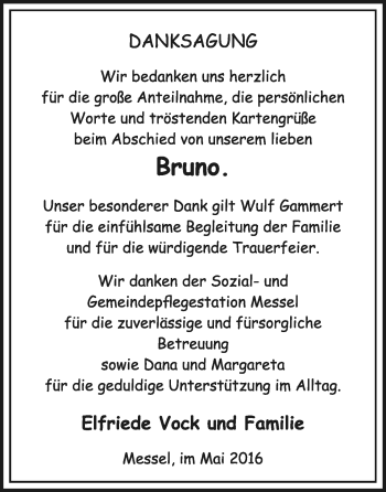 Traueranzeige von Bruno Vock von Trauerportal Echo Online