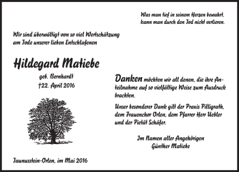 Traueranzeige von Hildegard Matiebe von  Wiesbaden komplett