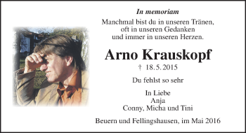 Traueranzeige von Arno Krauskopf von  Gießener Anzeiger