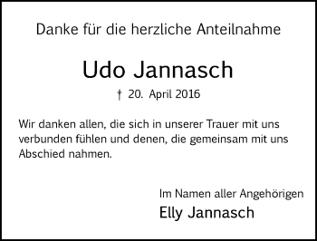Traueranzeige von Udo Jannasch von Trauerportal Echo Online