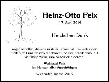 Traueranzeige von Heinz-Otto Feix von  Wiesbaden komplett