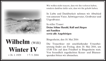 Traueranzeige von Wilhelm Winter von  Kreisanzeiger