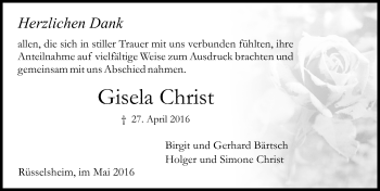 Traueranzeige von Gisela Christ von  Mainspitze Traueranzeige von Gisela Christ von  Mainspitze