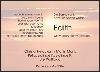 Traueranzeige von Edith Schneider von VRM Trauer