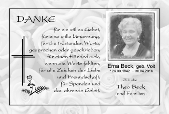 Traueranzeige von Erna Beck von Trauerportal Echo Online