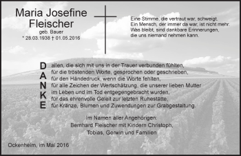 Traueranzeige von Maria Josefine Fleischer von  Allgemeine  Zeitung Ingelheim-Bingen