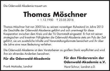 Traueranzeige von Thomas Möschner von Trauerportal Echo Online